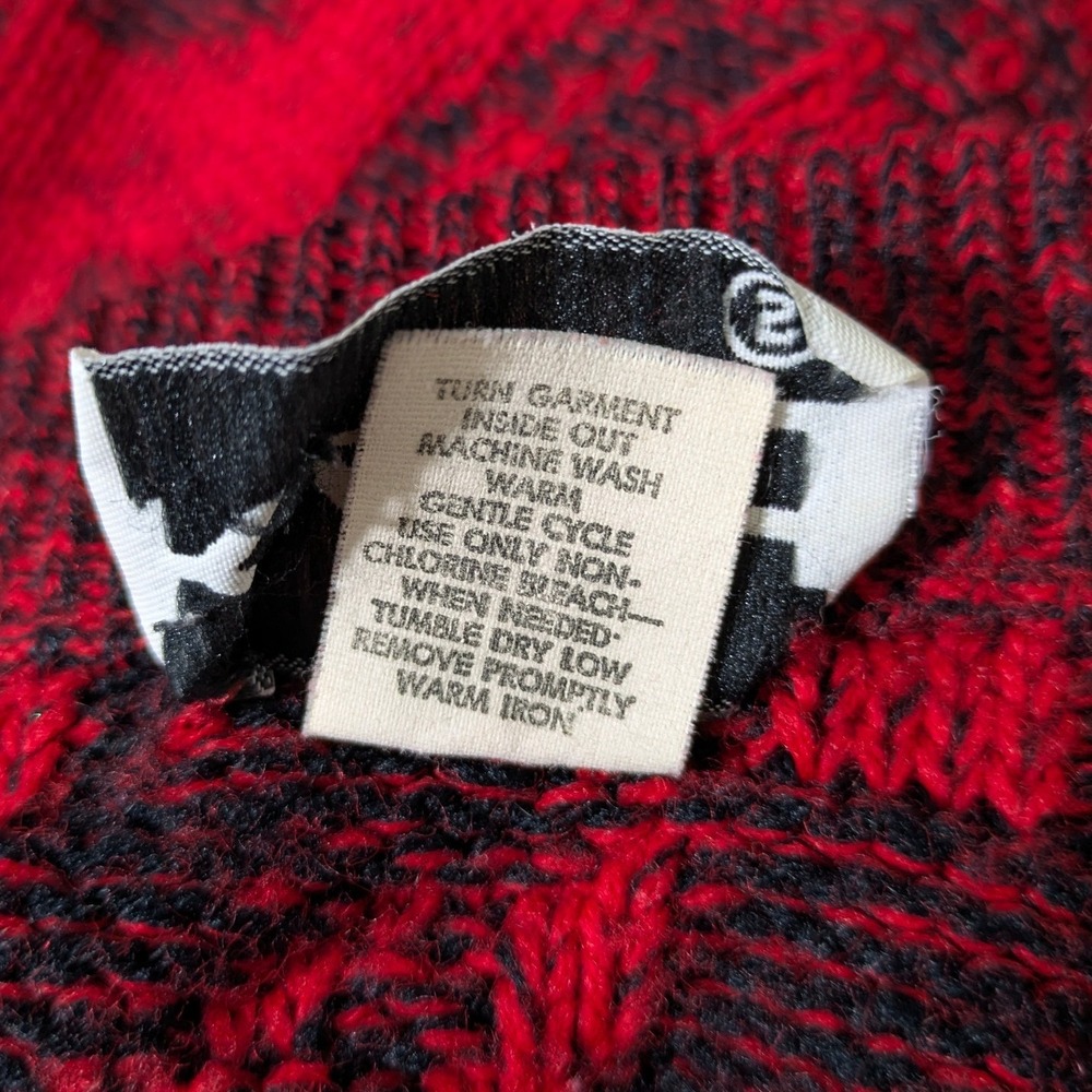 Vintage Kamd Red Black Graphic Leaf Knit Sweater Made in USA Size Small - Picture 8 of 8
